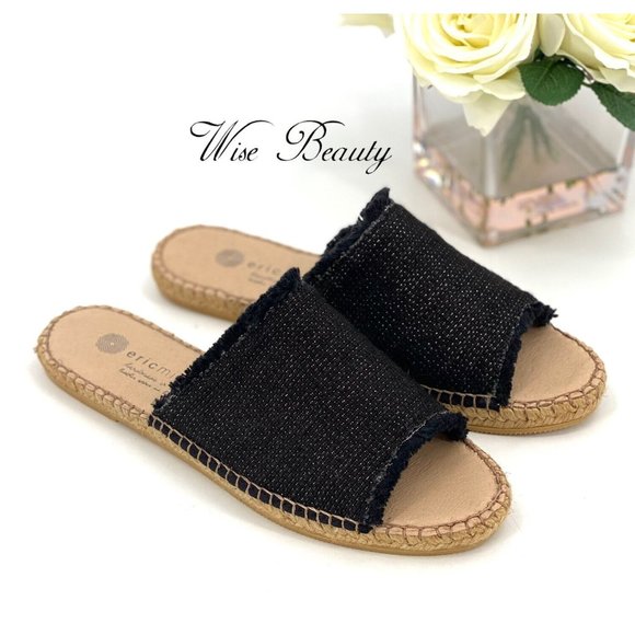 Eric Michael Olisa Espadrille Slide Sandals Womens Size 7.5 Shoe Euro 38 Black - Picture 1 of 12